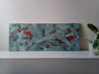 Izzik a galagonya/Dogberry in winter, mixed technique, 120x40 cm Izzik a galagonya